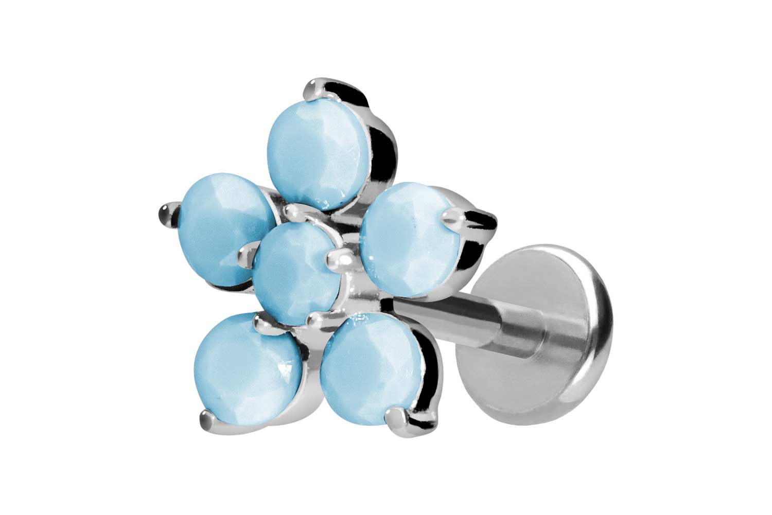 Titan Labret Piercing mit Push Fit BLUME + SYNTHETISCHE TÜRKISE